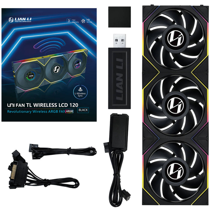 Lian Li UNI FAN TL LCD Wireless 120 Black Triple Pack – ARGB PWM Fans with LCD Screens