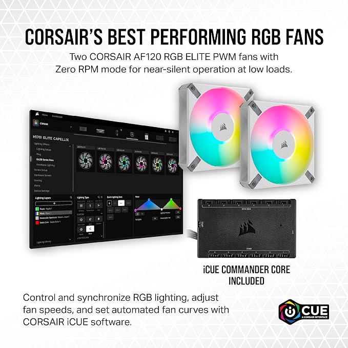 Corsair iCUE H100i ELITE CAPELLIX XT 240mm Liquid CPU Cooler – White, AF120 RGB ELITE