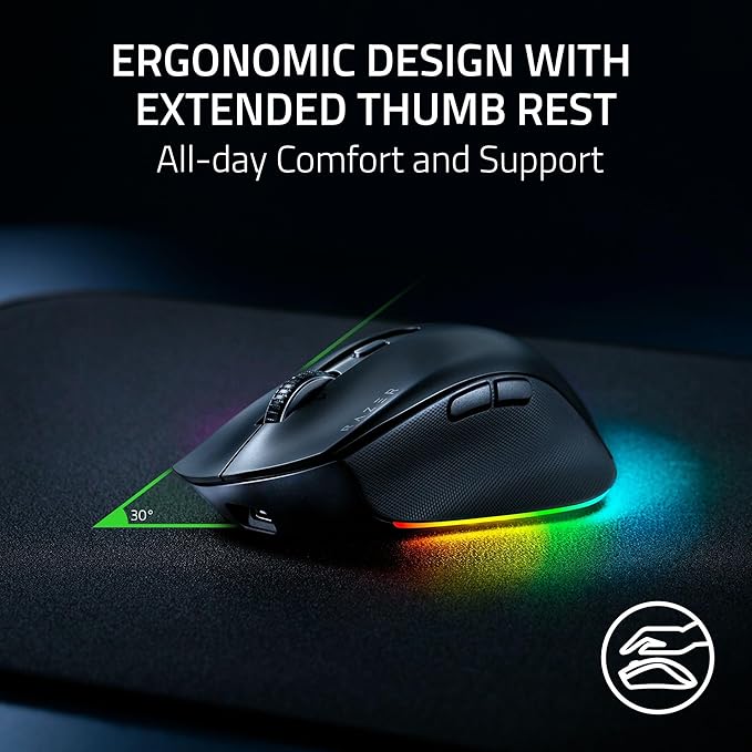 Razer Pro Click V2 - Wireless Ergonomic mouse - AI Prompt Assist - 30K Optical Sensor - RGB