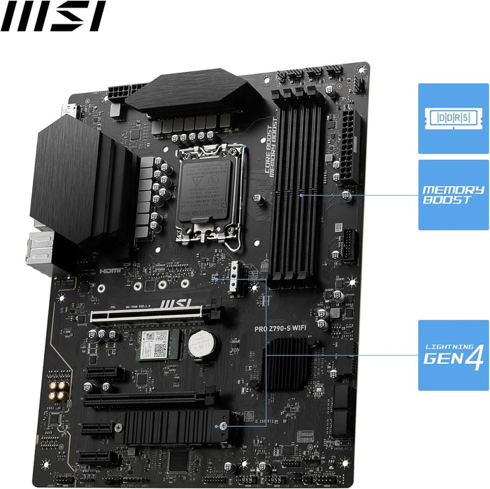 MSI Pro X790-S WiFi Gaming ATX Motherboard, Intel LGA 1700, DDR5, PCIe 5.0, Gen 4 M.2, Wi-Fi 6E