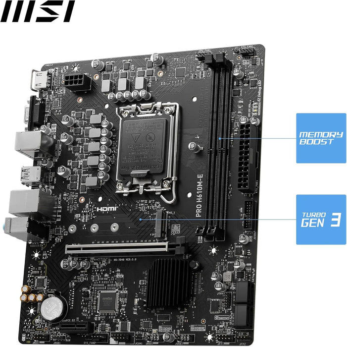 MSI Pro H610M-E Micro ATX Gaming Motherboard, Intel 1700, DDR5, M-ATX