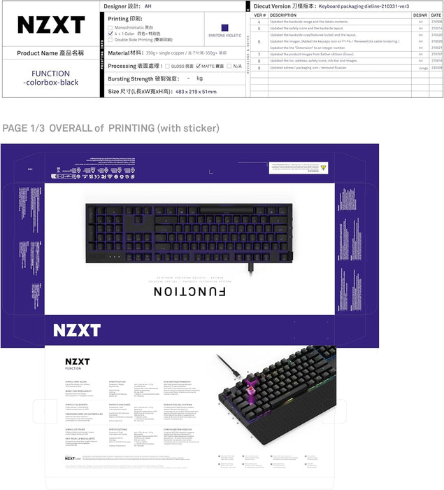 NZXT FUNCTION Mechanical Gaming Keyboard RGB Gateron Red Linear Switch Modular, UK