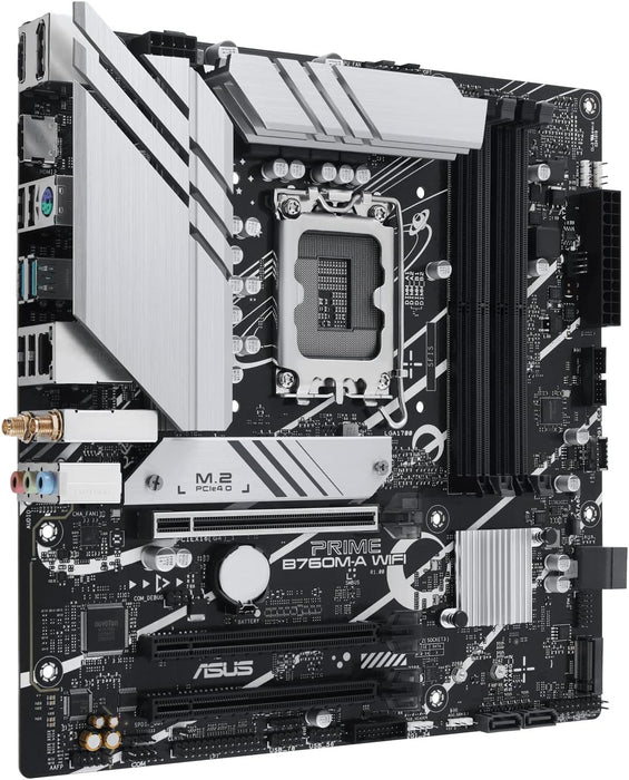 Asus Prime B760M-A WiFi Gaming Motherboard, Intel B760, 1700, Micro ATX, DDR5, HDMI, DP, Wi-Fi 6, 2.5G LAN, PCIe4, M.2