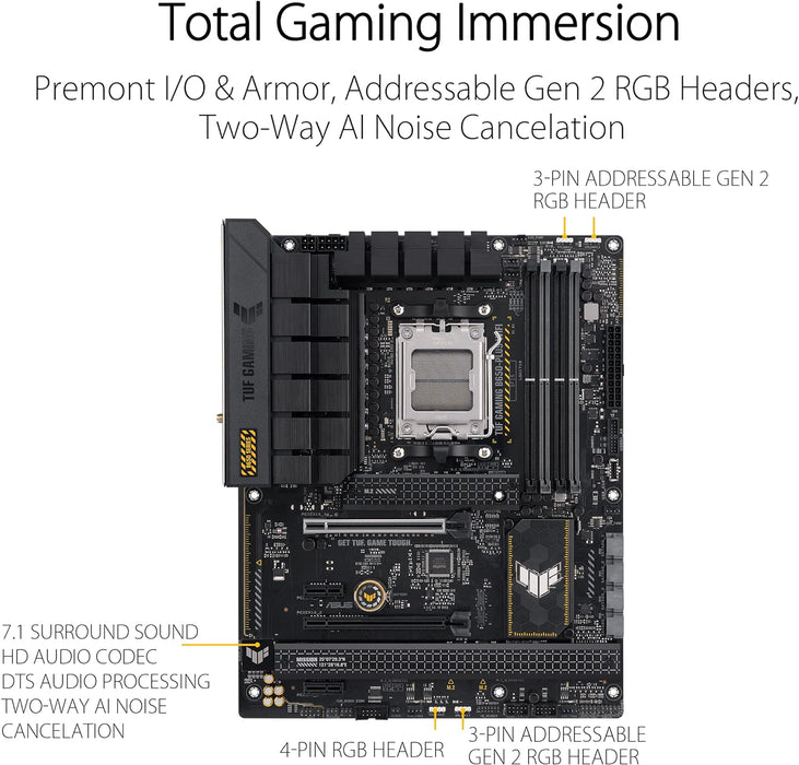 Asus Tuf Gaming B650-Plus WiFi Gaming Motherboard, AMD B650, AM5, ATX, DDR5, HDMI, DP, Wi-Fi 6, 2.5G LAN, PCIe5, M.2