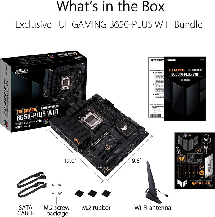 Asus Tuf Gaming B650-Plus WiFi Gaming Motherboard, AMD B650, AM5, ATX, DDR5, HDMI, DP, Wi-Fi 6, 2.5G LAN, PCIe5, M.2