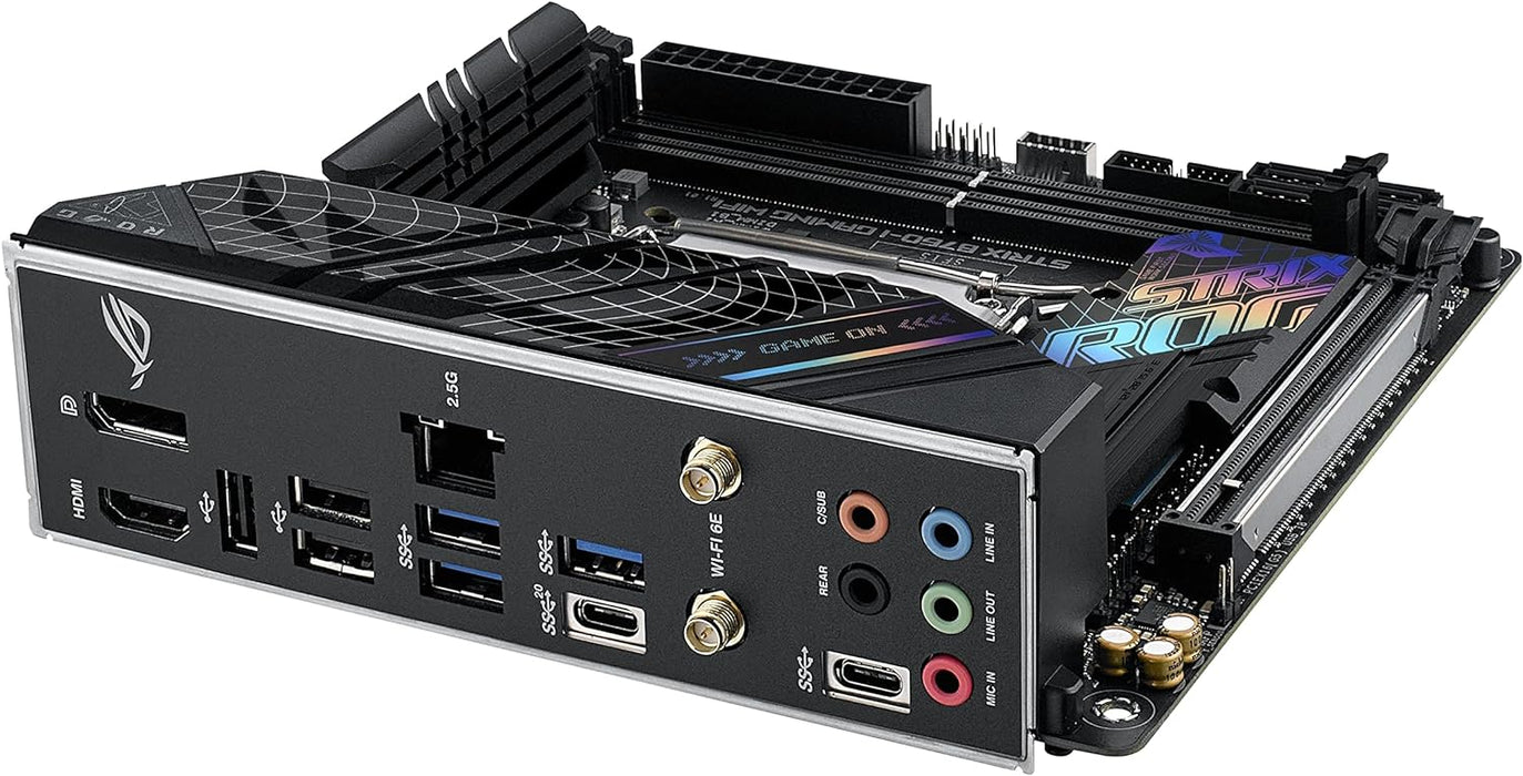 Asus ROG STRIX B760-I Gaming Wifi Motherboard, Intel B760, 1700, Mini ITX, 2 DDR5, HDMI, DP, Wi-Fi 6E, 2.5G LAN, PCIe5, RGB, 2x M.2