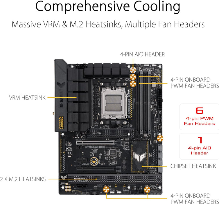 Asus Tuf Gaming B650-Plus WiFi Gaming Motherboard, AMD B650, AM5, ATX, DDR5, HDMI, DP, Wi-Fi 6, 2.5G LAN, PCIe5, M.2