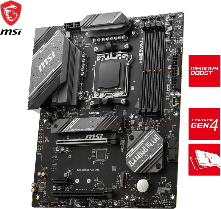 MSI B650 Gaming Plus WiFi ATX Motherboard, AMD AM5, DDR5, PCIe4, WiFi 6E, HDMI, DP