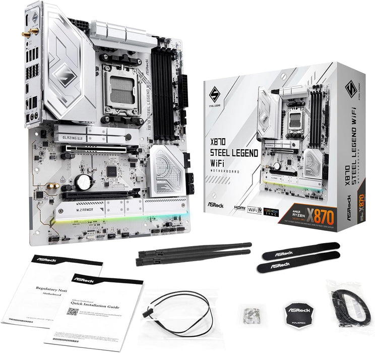 Asrock X870 Steel Legend WiFi Gaming Motherboard, AMD AM5, ATX, DDR5, Wi-Fi 7, 2.5G LAN, RGB