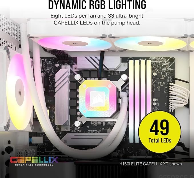 Corsair iCUE H100i ELITE CAPELLIX XT 240mm Liquid CPU Cooler – White, AF120 RGB ELITE