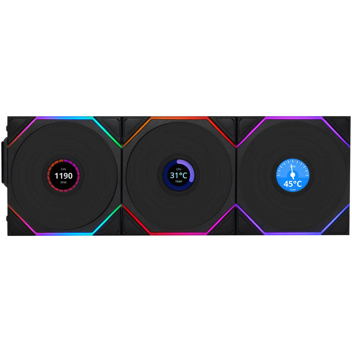 Lian Li UNI FAN TL LCD Wireless 120 Black Triple Pack – ARGB PWM Fans with LCD Screens