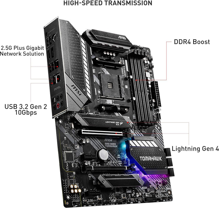 MSI MAG Tomahawk B550 ATX Motherboard, AMD AM4, DDR4, HDMI, DP, LAN, M.2 Gaming Motherboard