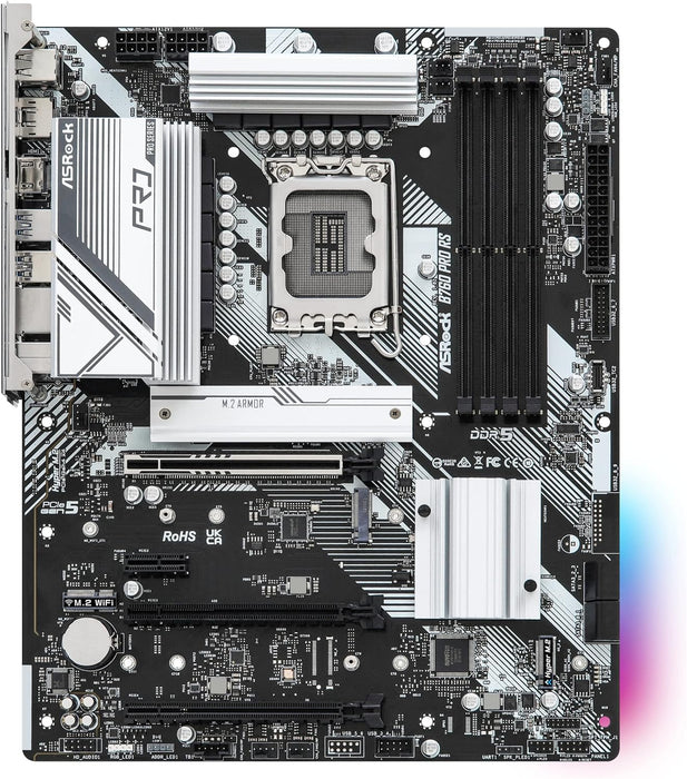 Asrock B760 Pro RS Gaming Motherboard, Intel B760, 1700, ATX, 4 DDR5, HDMI, DP, eDP, 2.5G LAN, PCIe5, 3x M.2, RGB