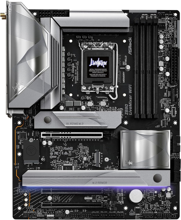Asrock Z890 Livemixer WiFi Motherboard, Intel Z890, 1851, ATX, DDR5, HDMI, TB4, Wi-Fi 7, 2.5G LAN, RGB, M.2
