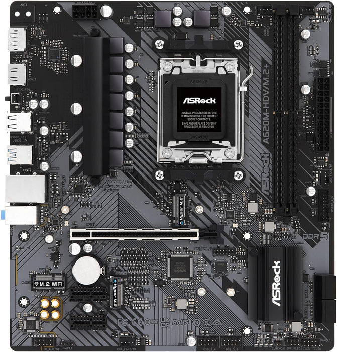 Asrock A620M-HDV/M.2+ Motherboard, AMD A620, AM5, Micro ATX, DDR5, HDMI, DP, GB LAN, PCIe4, M.2