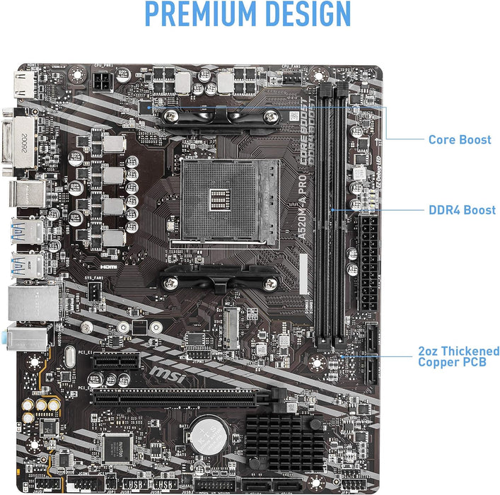 MSI A520M-A Pro M-ATX Motherboard AMD AM4 DDR4 PCIe 3.0 mATX Motherboard