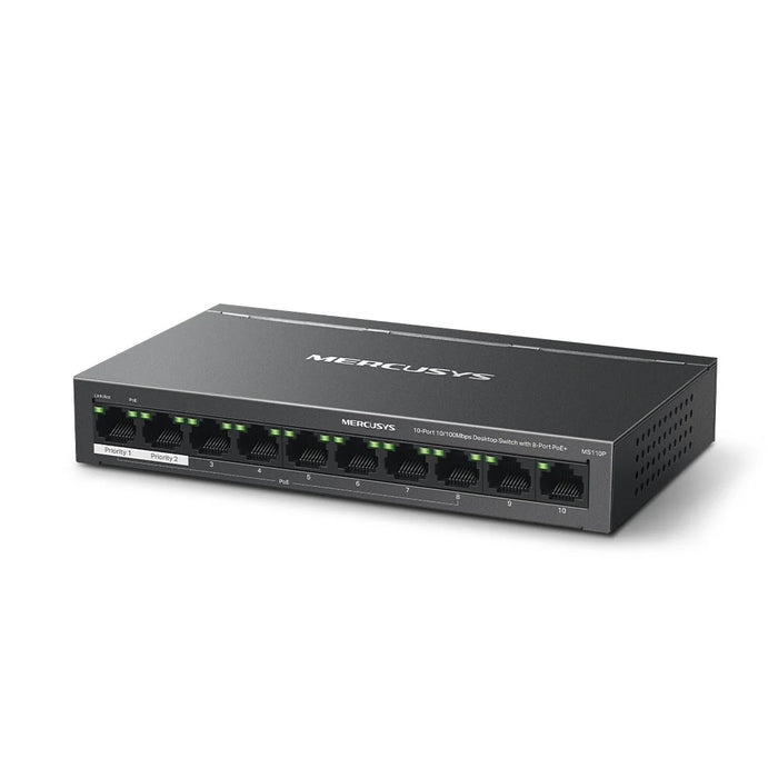 Mercusys MS110P 10‑Port 10/100Mbps Switch with 8‑Port PoE+ and 250m Extend Mode