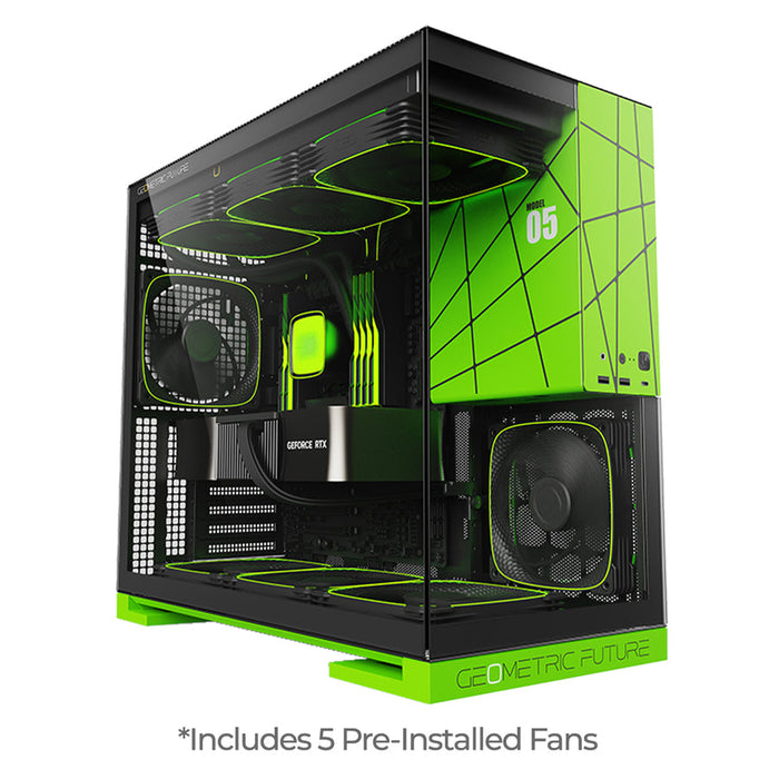 Geometric Future Model 5 ATX Mid Tower Gaming Desktop PC Case, 5 Fans - Green