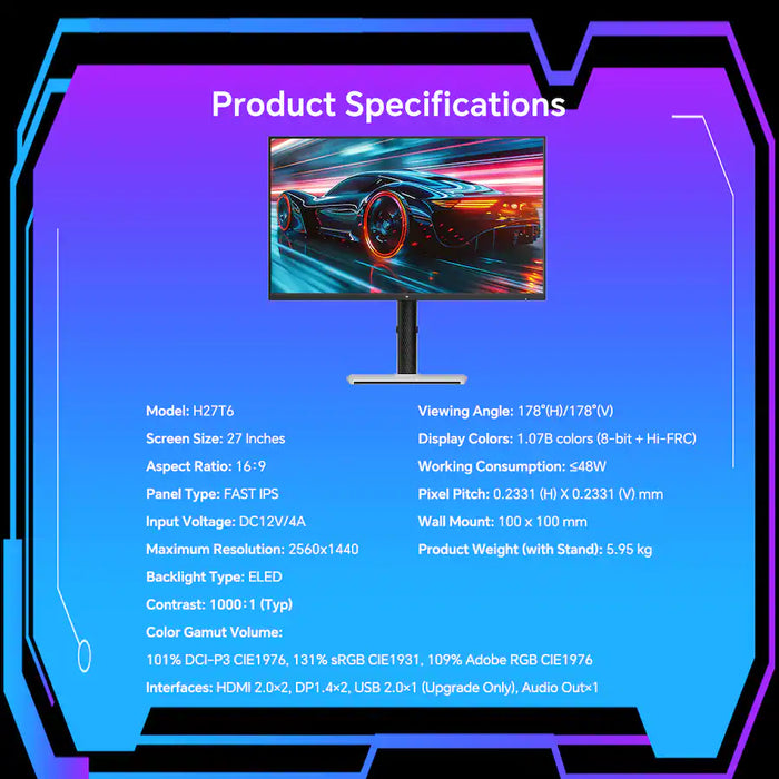 KTC H27T6 27" 1440P 200Hz Fast IPS Gaming Monitor – HDR400 White