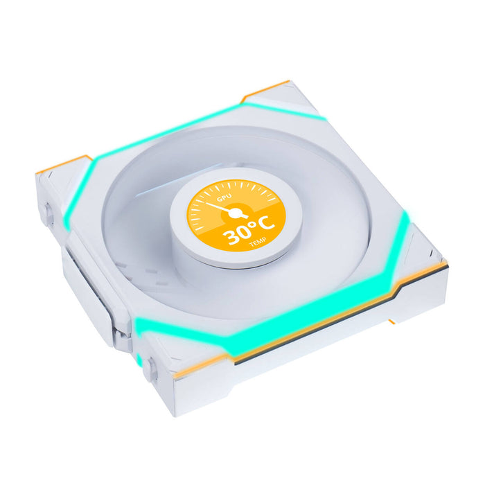 Lian Li UNI SL Wireless LCD RGB Reverse Flow 120mm Fan White – ARGB PWM with 1.6" LCD Display