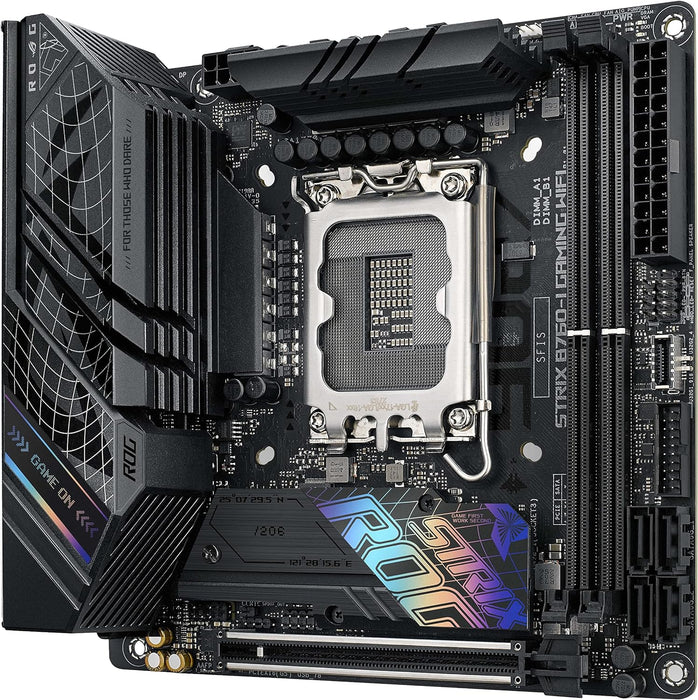 Asus ROG STRIX B760-I Gaming Wifi Motherboard, Intel B760, 1700, Mini ITX, 2 DDR5, HDMI, DP, Wi-Fi 6E, 2.5G LAN, PCIe5, RGB, 2x M.2