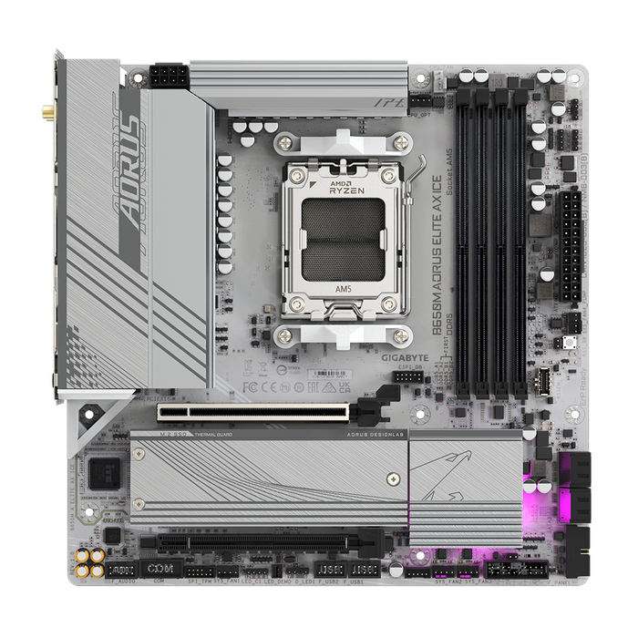 Gigabyte B650M AORUS ELITE AX ICE AM5 Micro‑ATX Motherboard – DDR5, PCIe 5.0, Wi‑Fi 6E