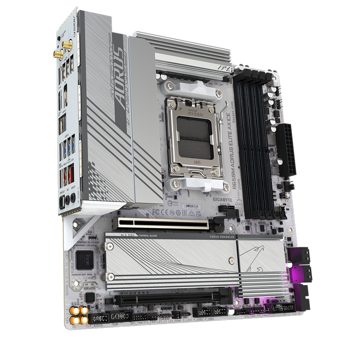 Gigabyte B650M AORUS ELITE AX ICE AM5 Micro‑ATX Motherboard – DDR5, PCIe 5.0, Wi‑Fi 6E