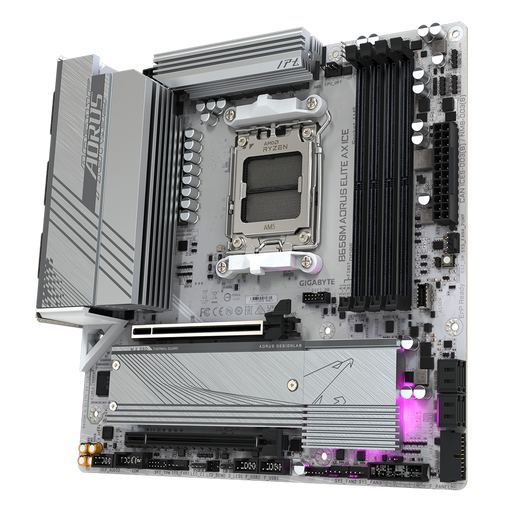 Gigabyte B650M AORUS ELITE AX ICE AM5 DDR5 Micro‑ATX motherboard.