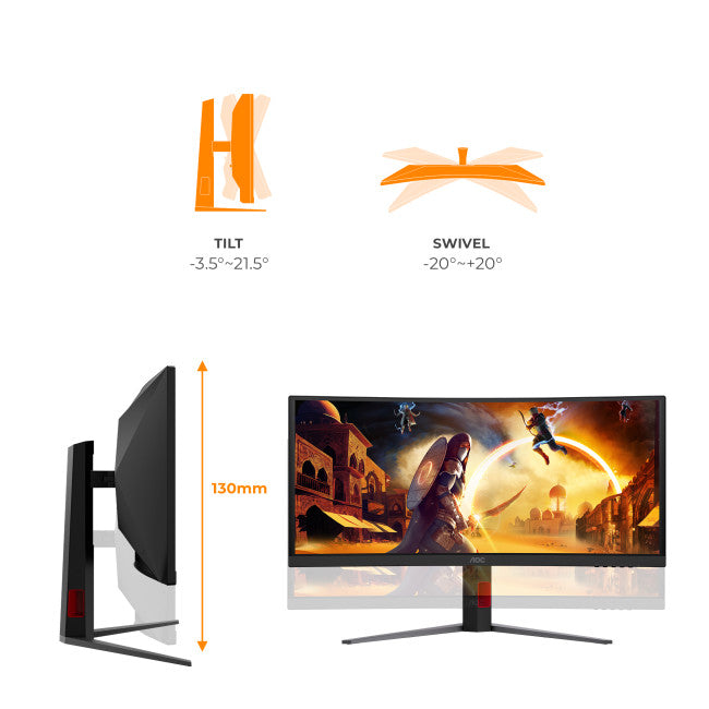 AOC AGON CU34G4ZCA 34-Inch Ultrawide QHD Curved Gaming Monitor – 250Hz Fast VA Display