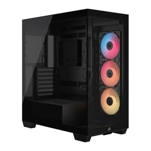Black Corsair 3500X RS‑R ARGB mid‑tower case with tempered glass and ARGB fans.