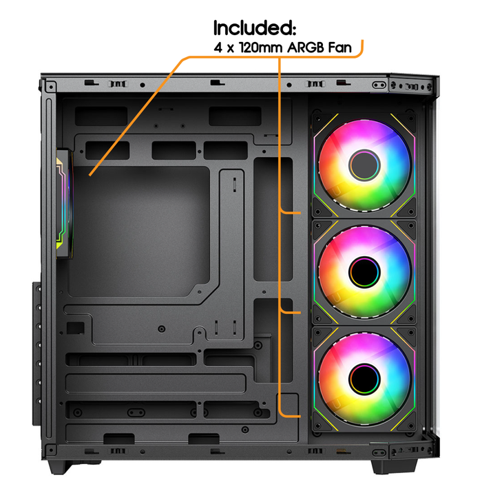 VIDA Edge Black Tempered Glass ATX PC Gaming Case