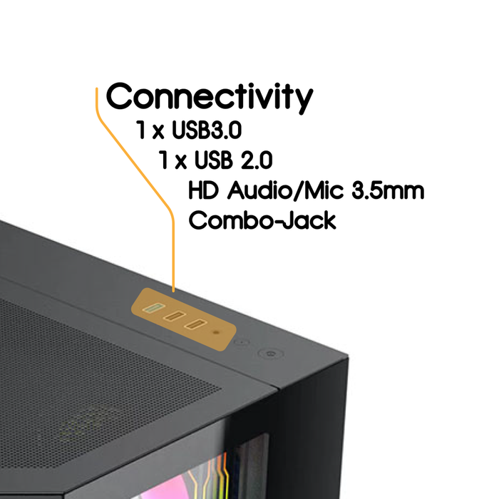 VIDA Edge Black Tempered Glass ATX PC Gaming Case