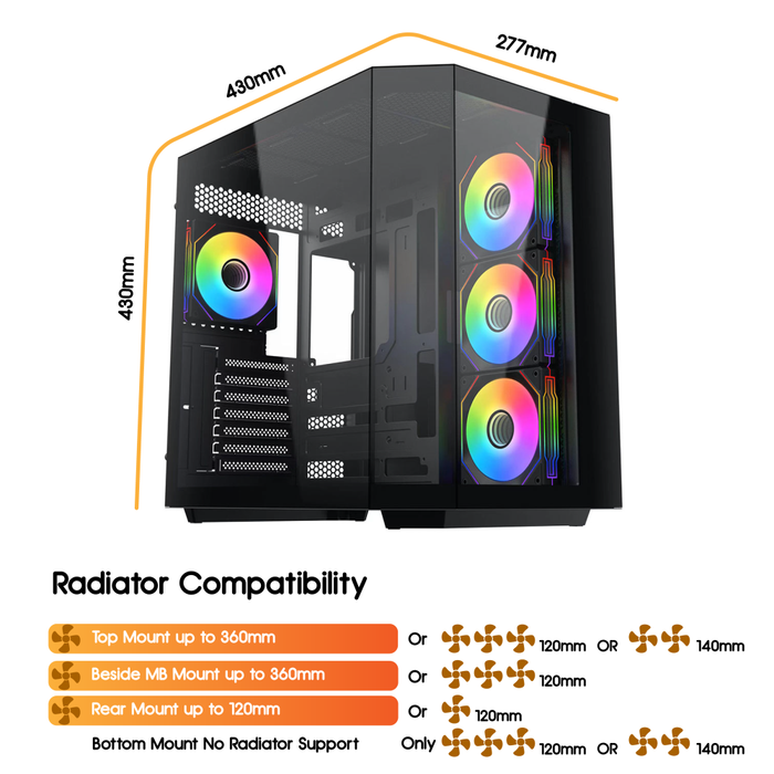 VIDA Edge Black Tempered Glass ATX PC Gaming Case