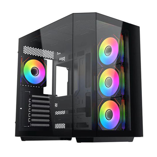 Computer case with RGB lighting on a white background