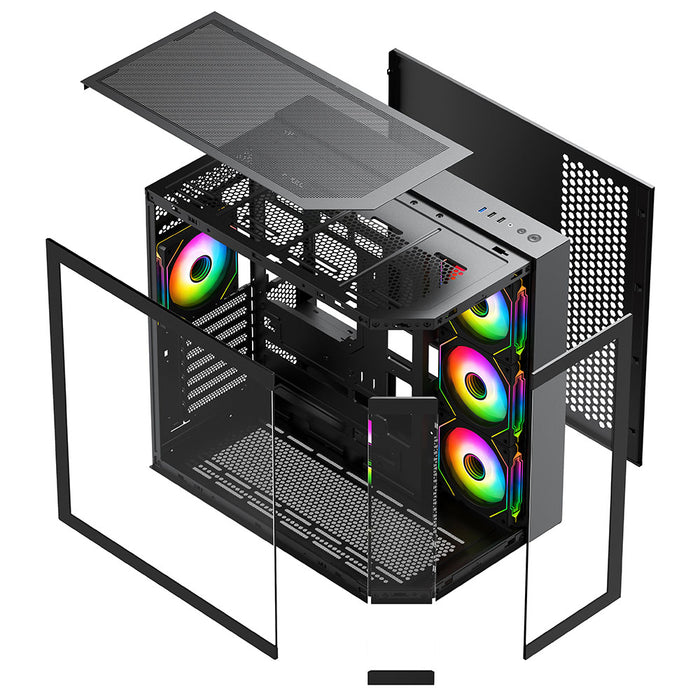 VIDA Edge Black Tempered Glass ATX PC Gaming Case