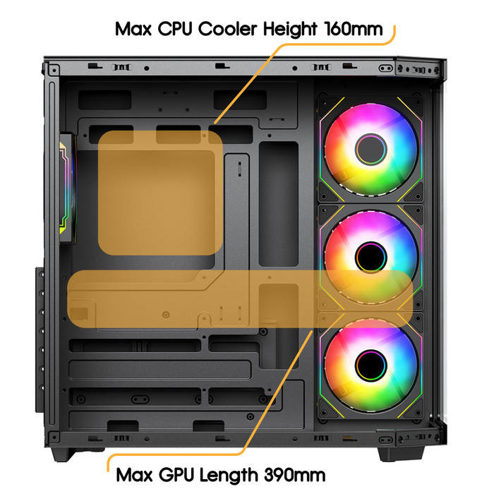 VIDA Edge Black Tempered Glass ATX PC Gaming Case