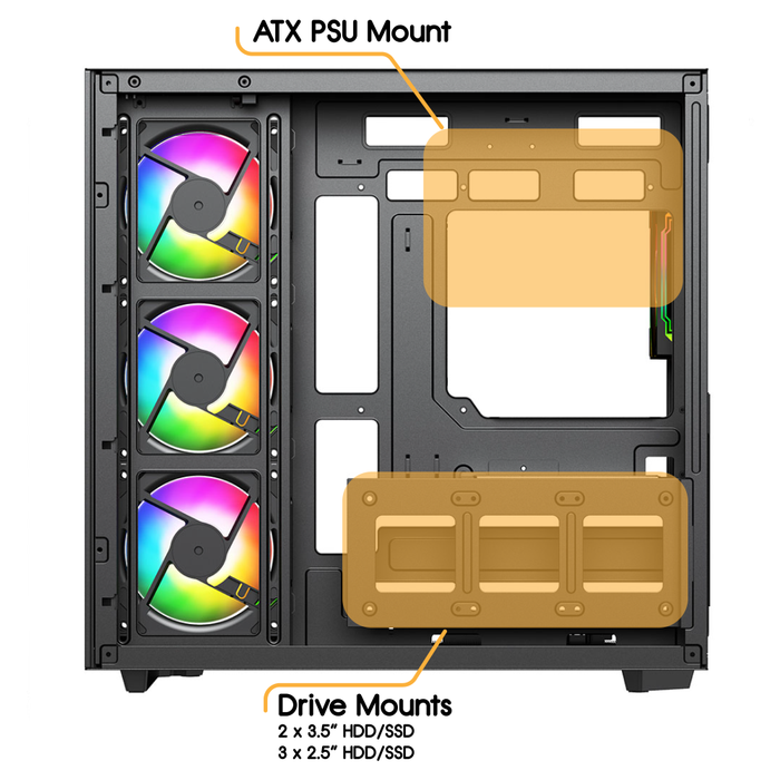 VIDA Edge Black Tempered Glass ATX PC Gaming Case