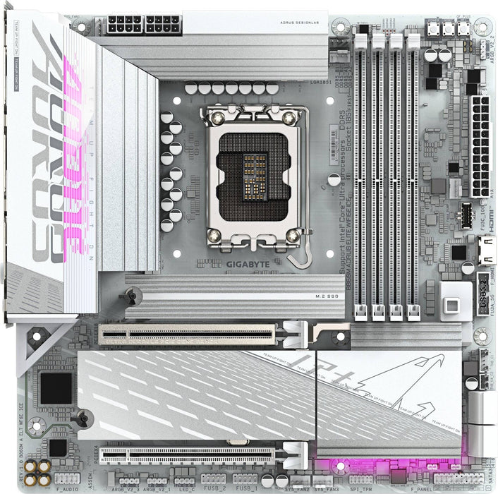 AORUS B860M AORUS ELITE WIFI 6E ICE – LGA1851 Micro ATX Motherboard, DDR5, PCIe 5.0, Wi‑Fi 6E