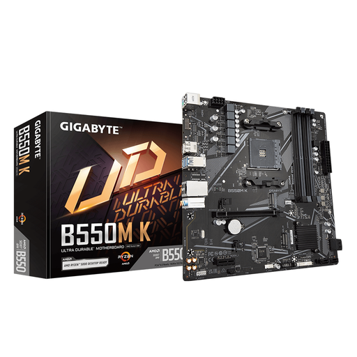 Gigabyte B550M K DDR4 Micro‑ATX AM4 motherboard with PCIe 4.0‑ready slot and dual M.2 NVMe support