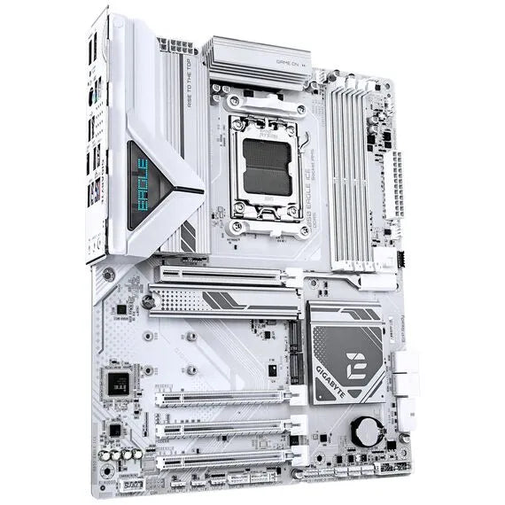 Gigabyte B850 EAGLE ICE AM5 DDR5 ATX motherboard in ICE‑white design.