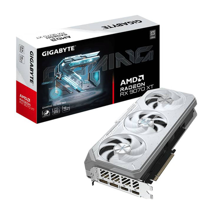 Gigabyte Radeon RX 9070 XT Gaming OC ICE 16GB GDDR6 graphics card (white).