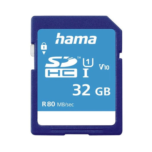 Hama 00124135 32GB SDHC UHS‑I Class 10 memory card in blue.