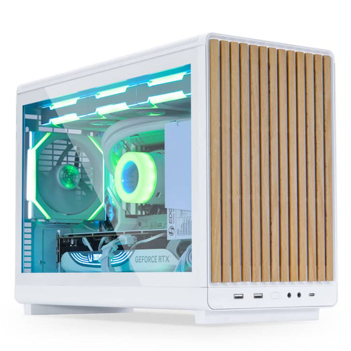 Lian Li A3‑mATX Wood White Micro‑ATX PC case with wood accents.