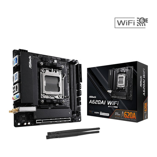 ASRock A620AI WIFI Mini‑ITX AM5 motherboard with DDR5, Wi‑Fi 6E and dual M.2.