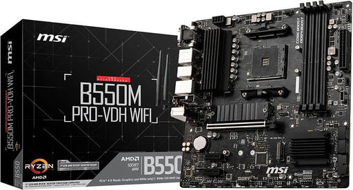 MSI B550M PRO‑VDH WIFI Micro‑ATX AM4 motherboard with Wi‑Fi and dual M.2 slots.