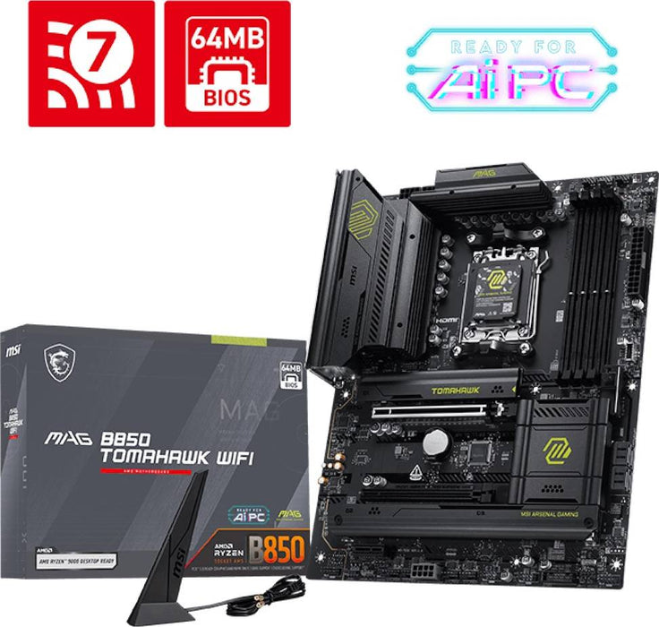 MSI MAG B850 TOMAHAWK WIFI AM5 ATX Motherboard – DDR5, PCIe 5.0, Wi‑Fi 7