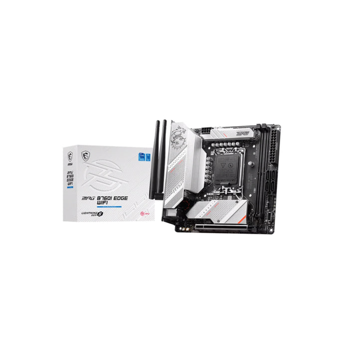Computer motherboard and packaging on a white background