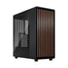 Fractal Design North Charcoal Black ATX PC case with walnut wood front and tempered‑glass side panel.