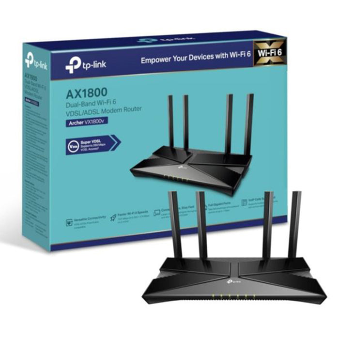 TP‑LINK Archer VX1800v AX1800 Dual‑Band WiFi 6 Modem Router.