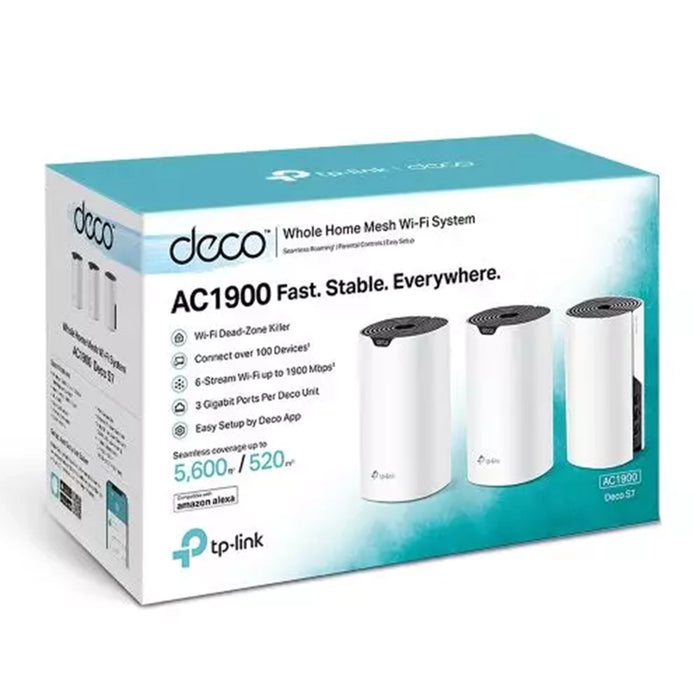 TP‑Link AC1900 Whole Home Mesh Wi‑Fi System 3‑Pack in white and black.